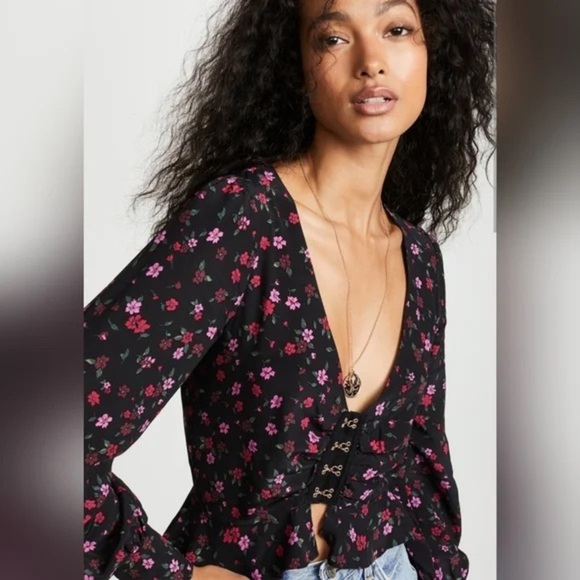 For Love & Lemons Isabella Ruched Corset Hook and Eye Top in Cherry Blossom - Picture 3 of 14